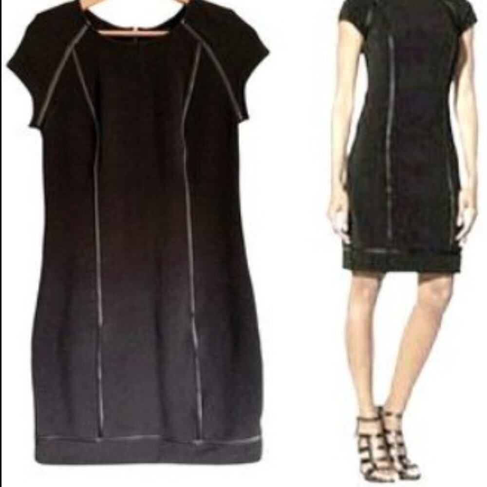 MOSSIMO Black Faux Leather Trimmed Knit Sheath Dress Size S/P